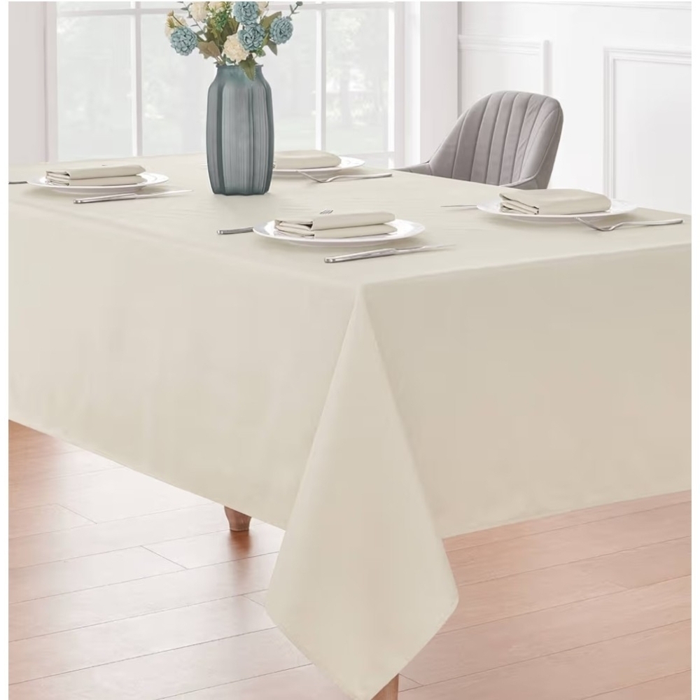Beige Rectangle 52 X 70 Washable Wrinkle Resistant Tablecloth